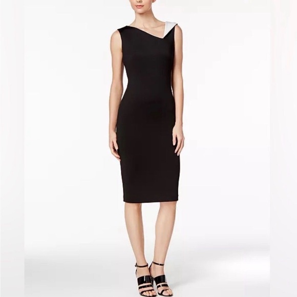 Calvin Klein Sleeveless Sheath Dress Contrast Strap Size 6 Black Cocktail Party - Picture 2 of 11